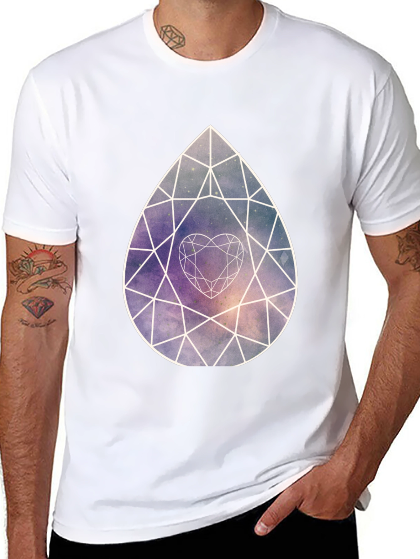 Galaxy Diamond Heart Graphic Tee - Stylish Black Shirt