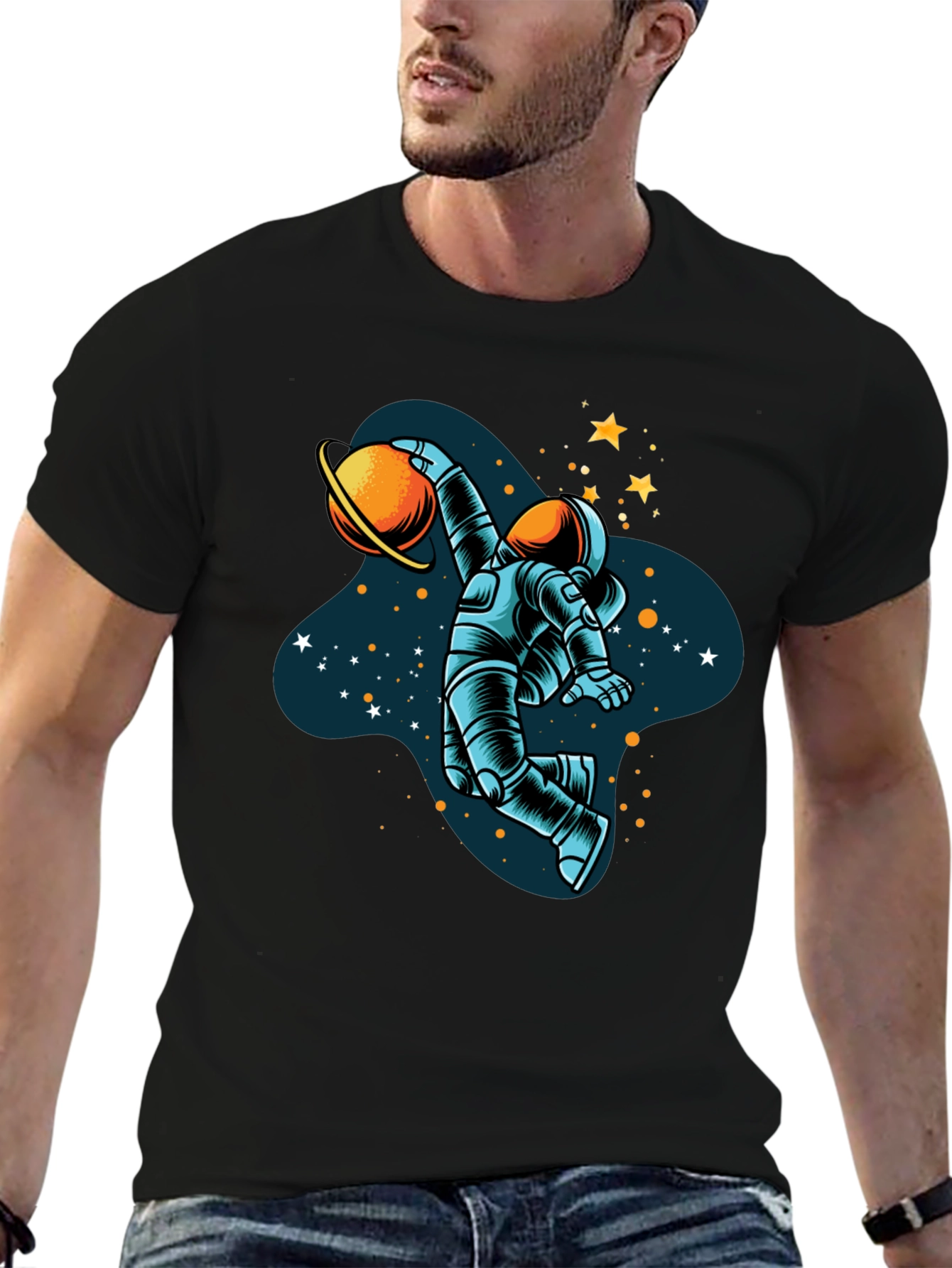 Astronaut Dunking Planet Graphic T-Shirt