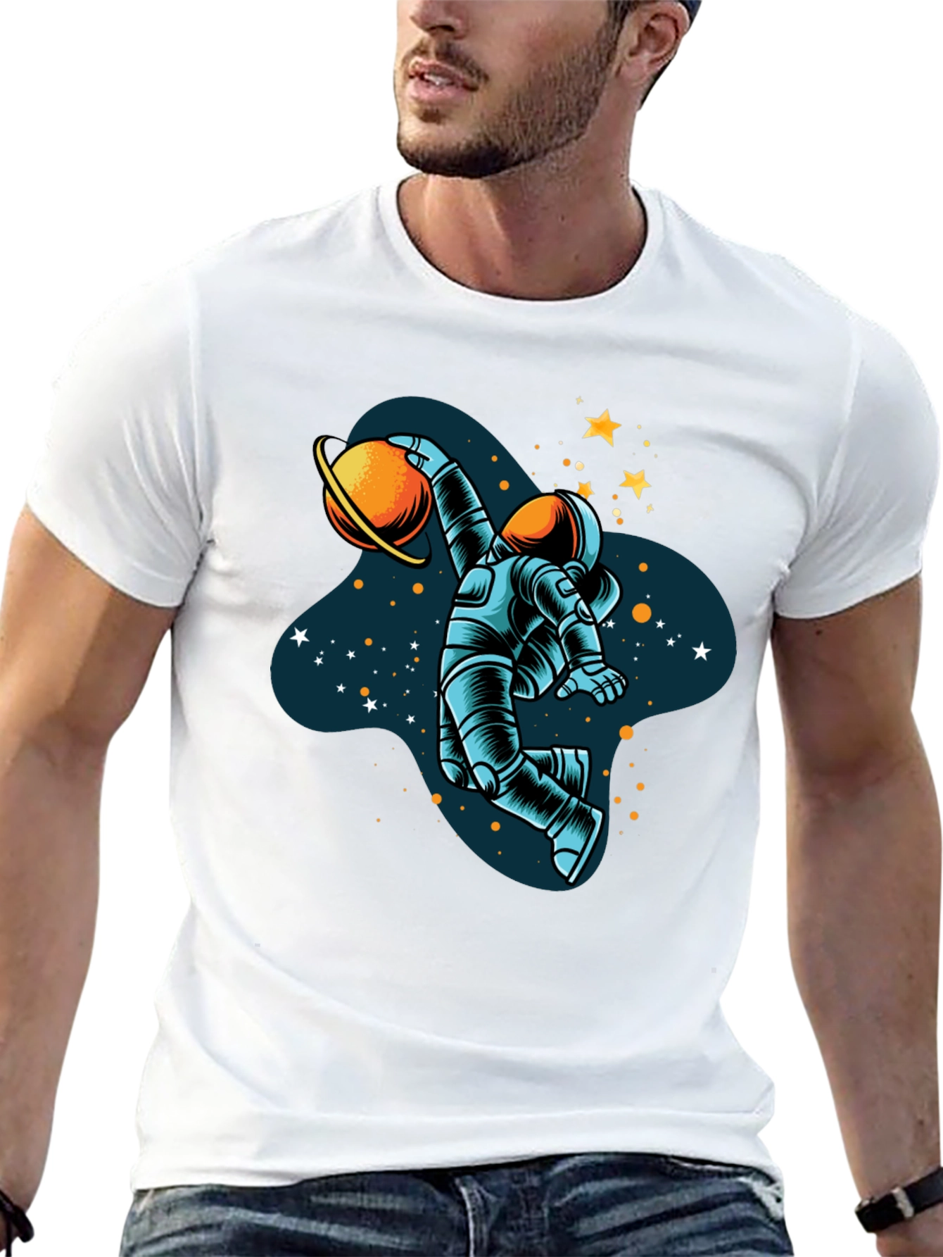 Astronaut Dunking Planet Graphic T-Shirt