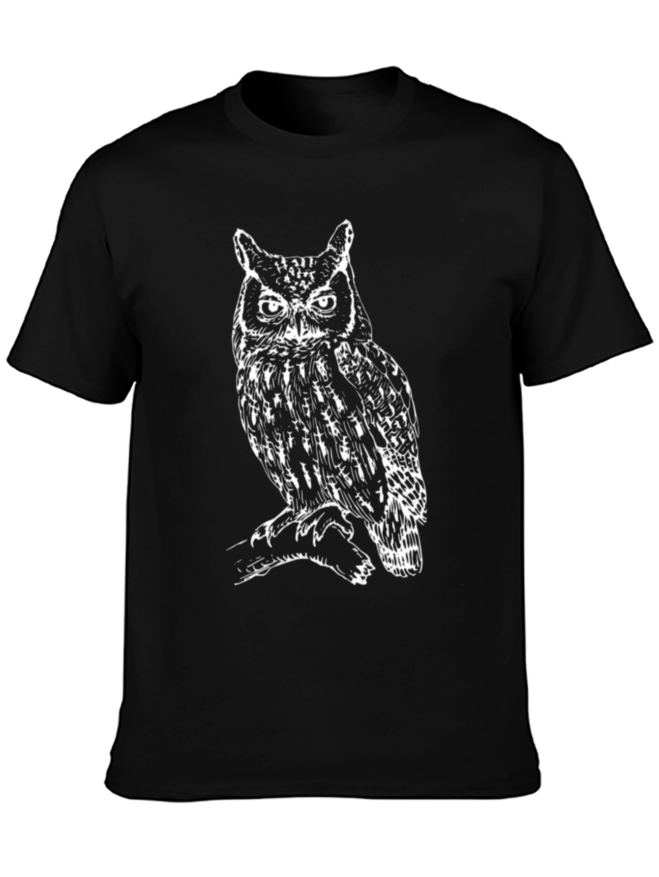 Cool Owl Graphic Tee - Mens Black Cotton T-Shirt