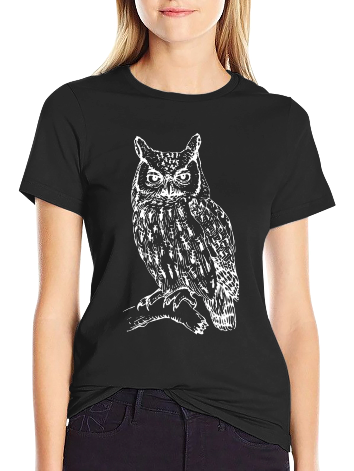 Cool Owl Graphic Tee - Mens Black Cotton T-Shirt