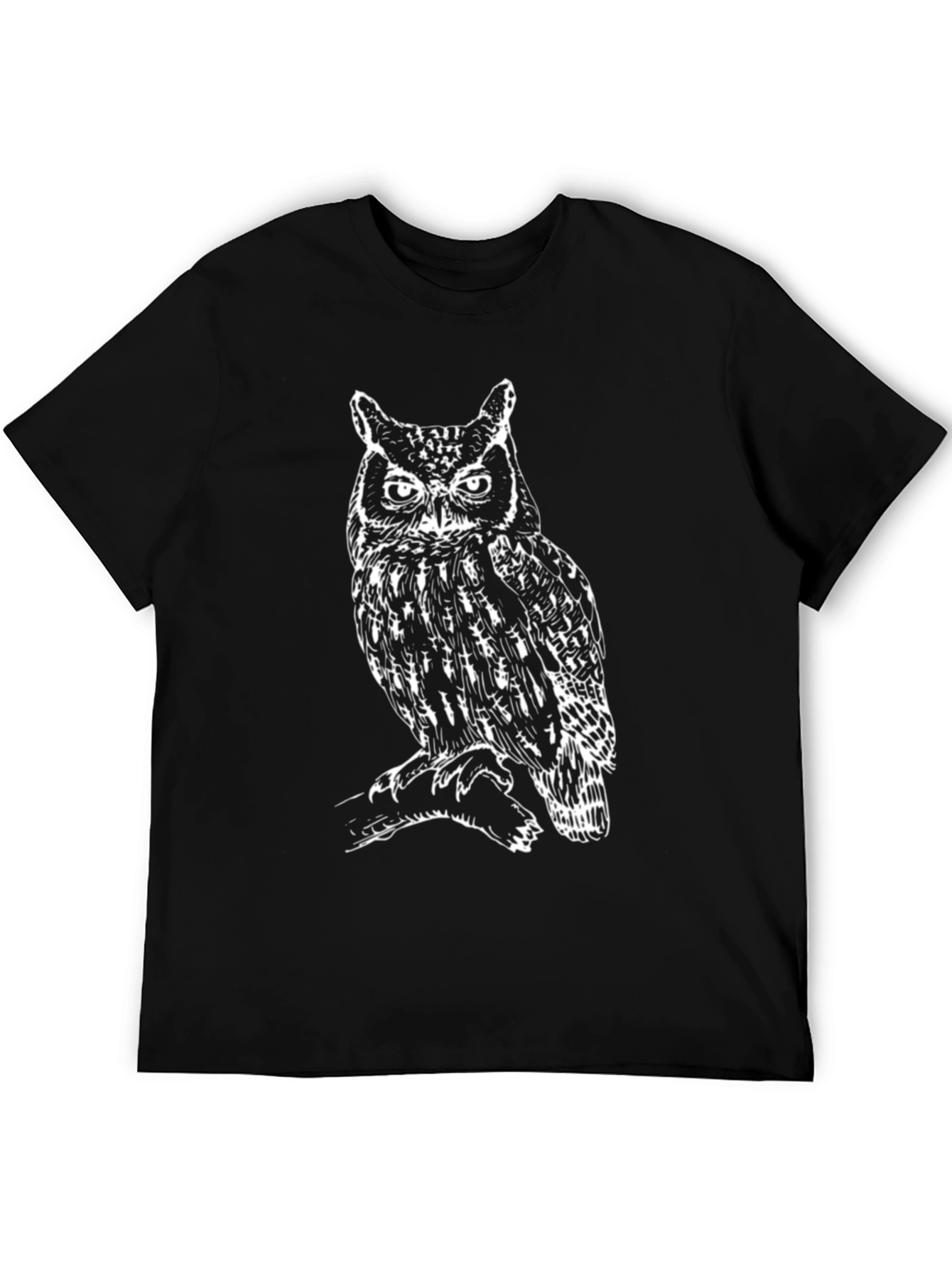 Cool Owl Graphic Tee - Mens Black Cotton T-Shirt