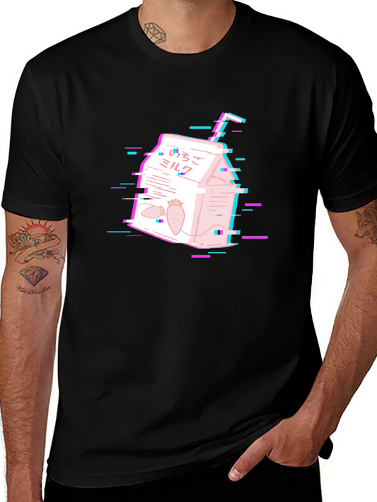 Strawberry Milk Glitch T-Shirt - Vaporwave Aesthetic Tee