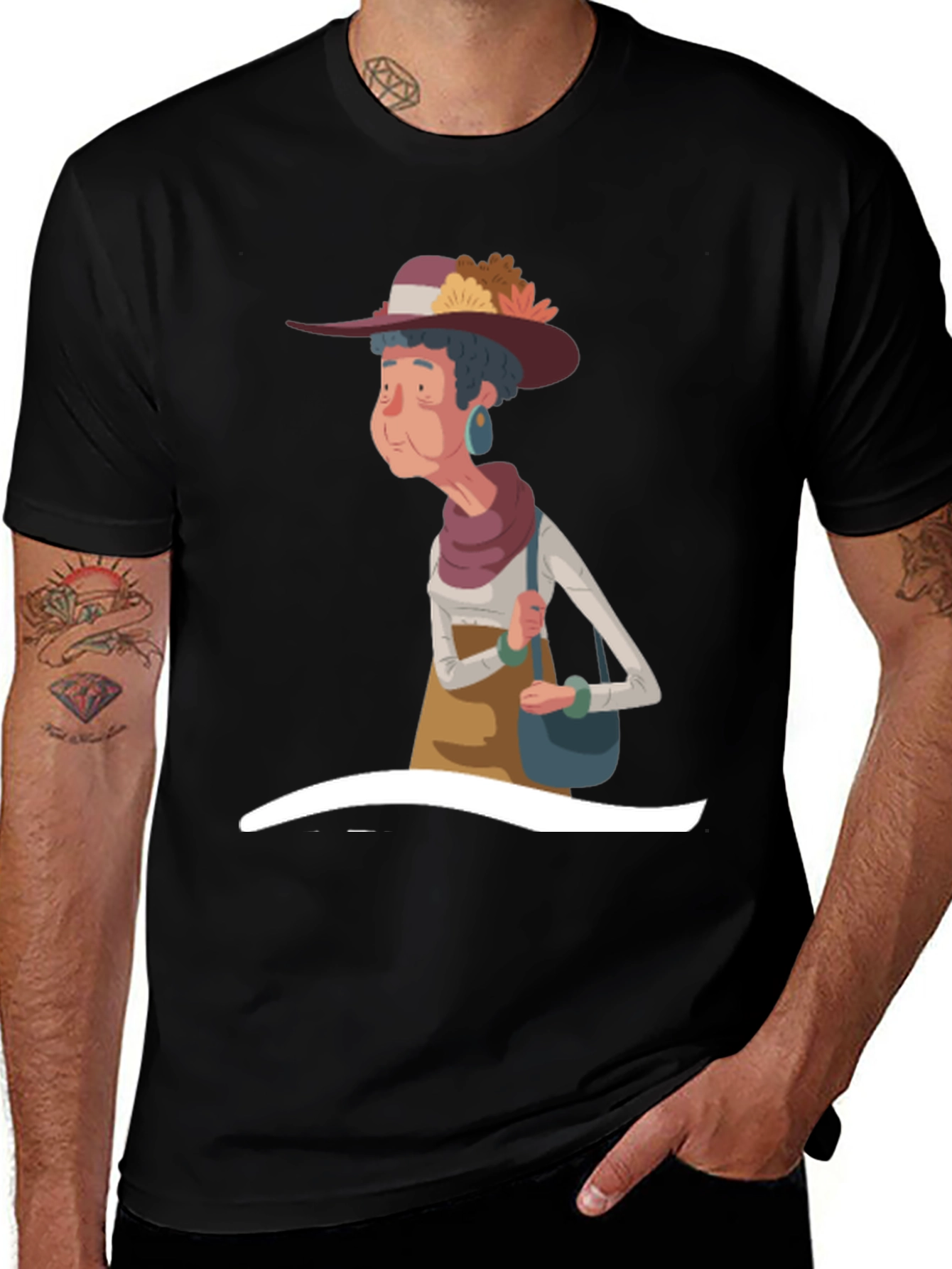 Stylish Cartoon Granny Graphic T-Shirt