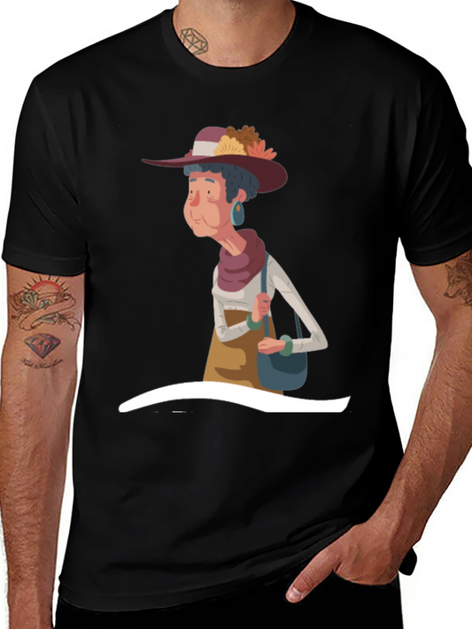Stylish Cartoon Granny Graphic T-Shirt