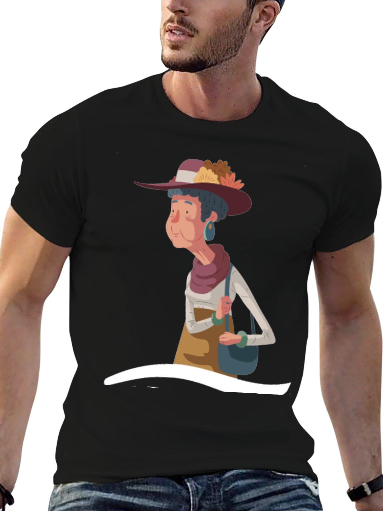 Stylish Cartoon Granny Graphic T-Shirt