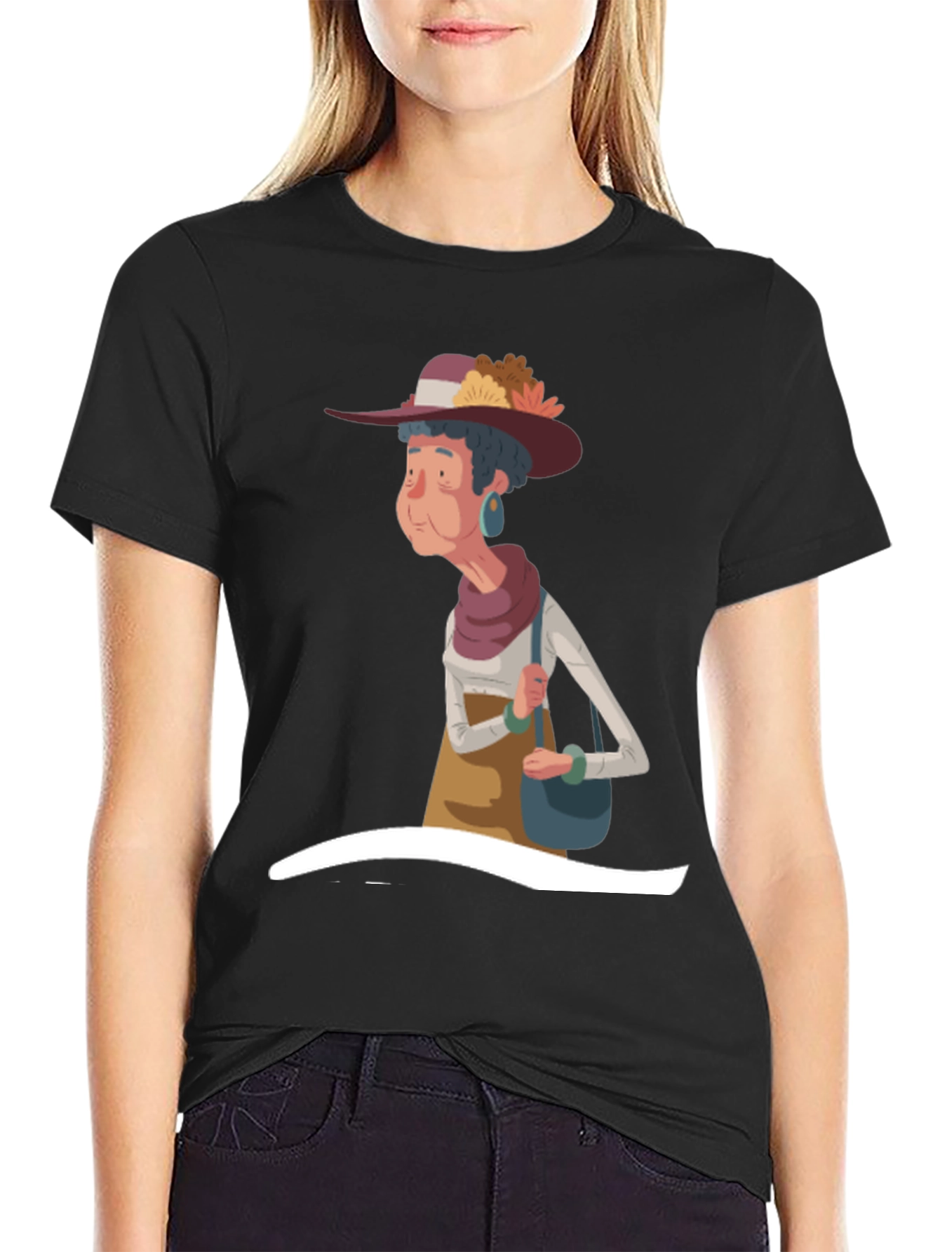 Stylish Cartoon Granny Graphic T-Shirt