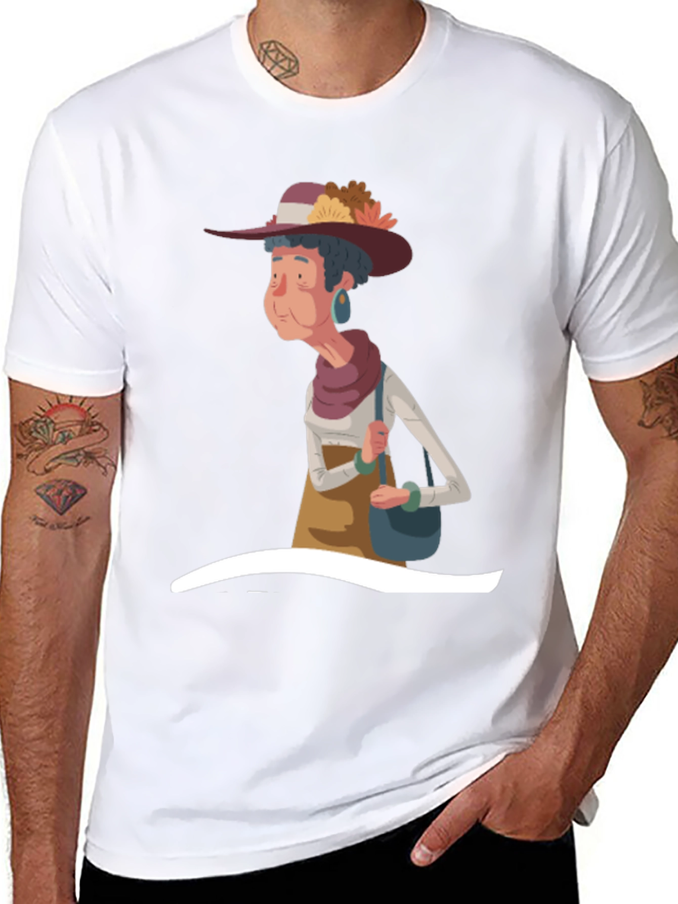 Stylish Cartoon Granny Graphic T-Shirt