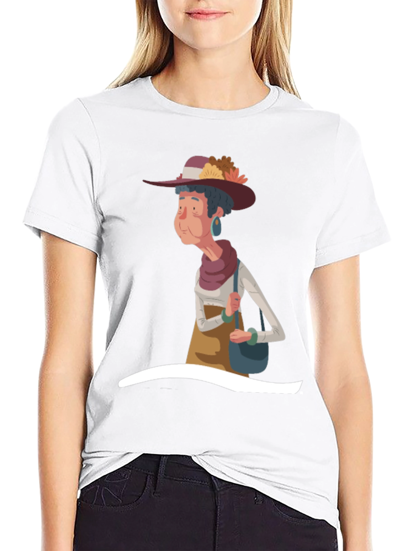 Stylish Cartoon Granny Graphic T-Shirt