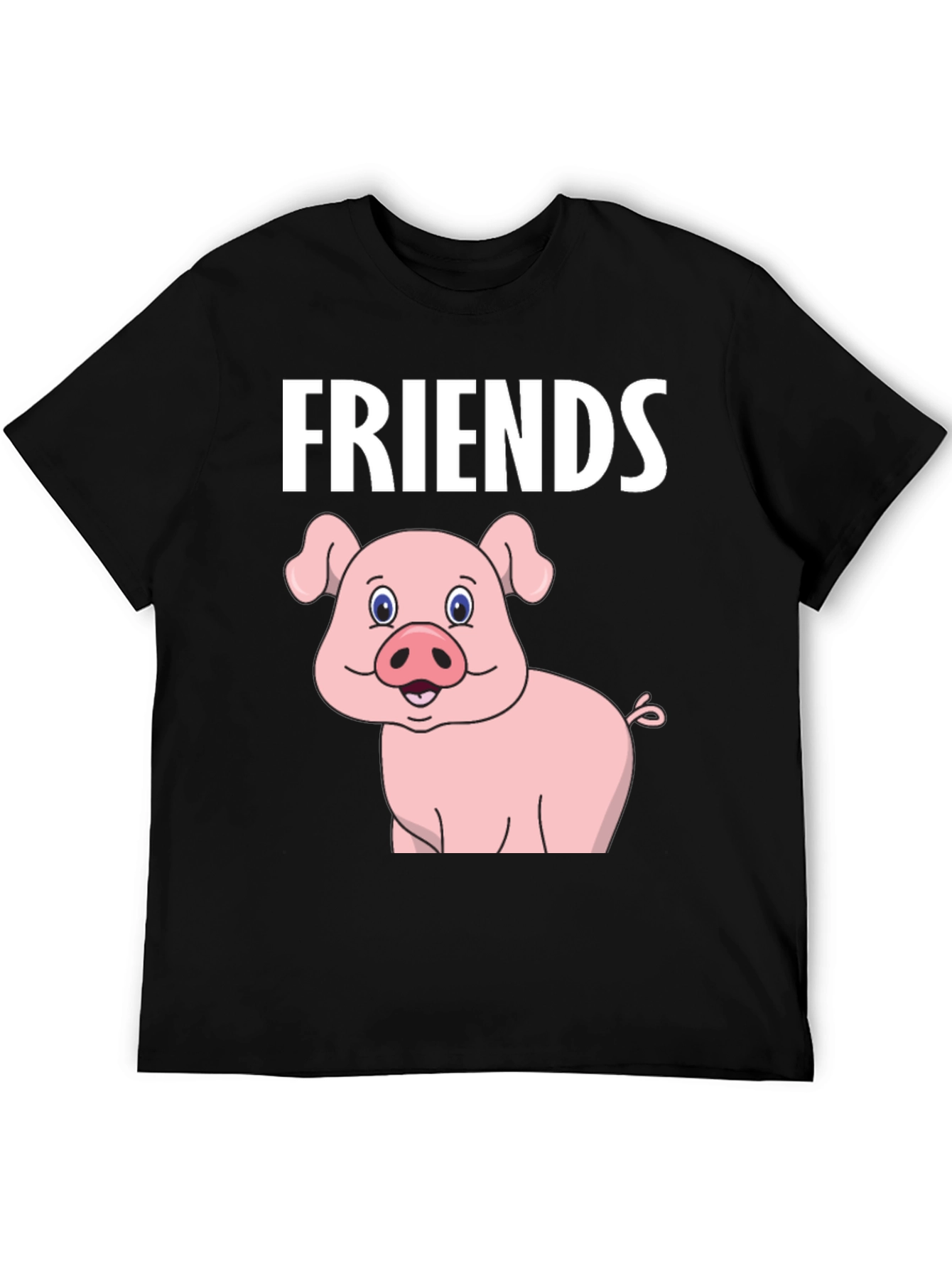 Friends Pig Cartoon Black Tee