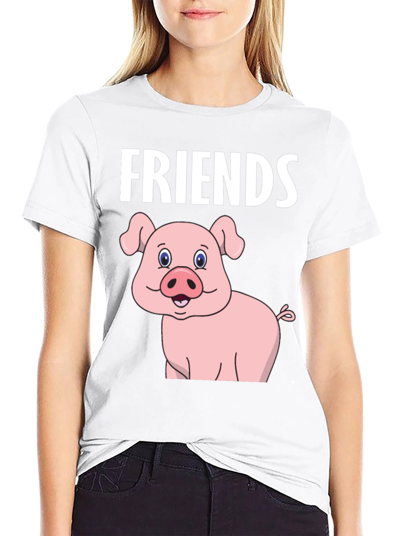 Friends Pig Cartoon Black Tee
