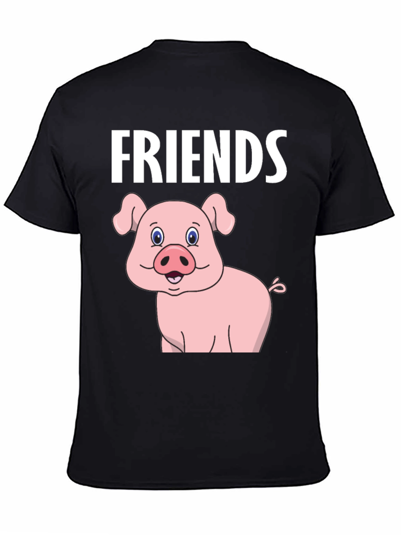 Friends Pig Cartoon Black Tee