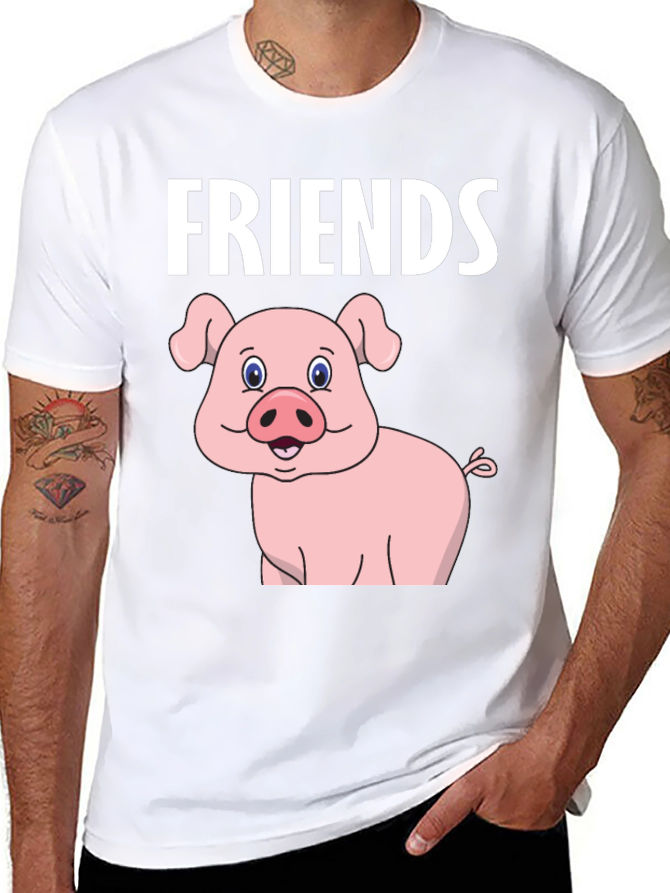 Friends Pig Cartoon Black Tee
