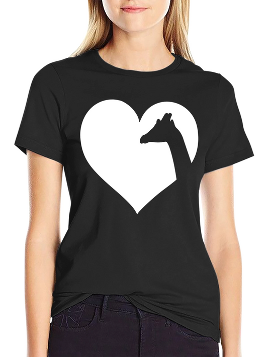 Giraffe Heart Graphic Tee - Black Cotton T-Shirt