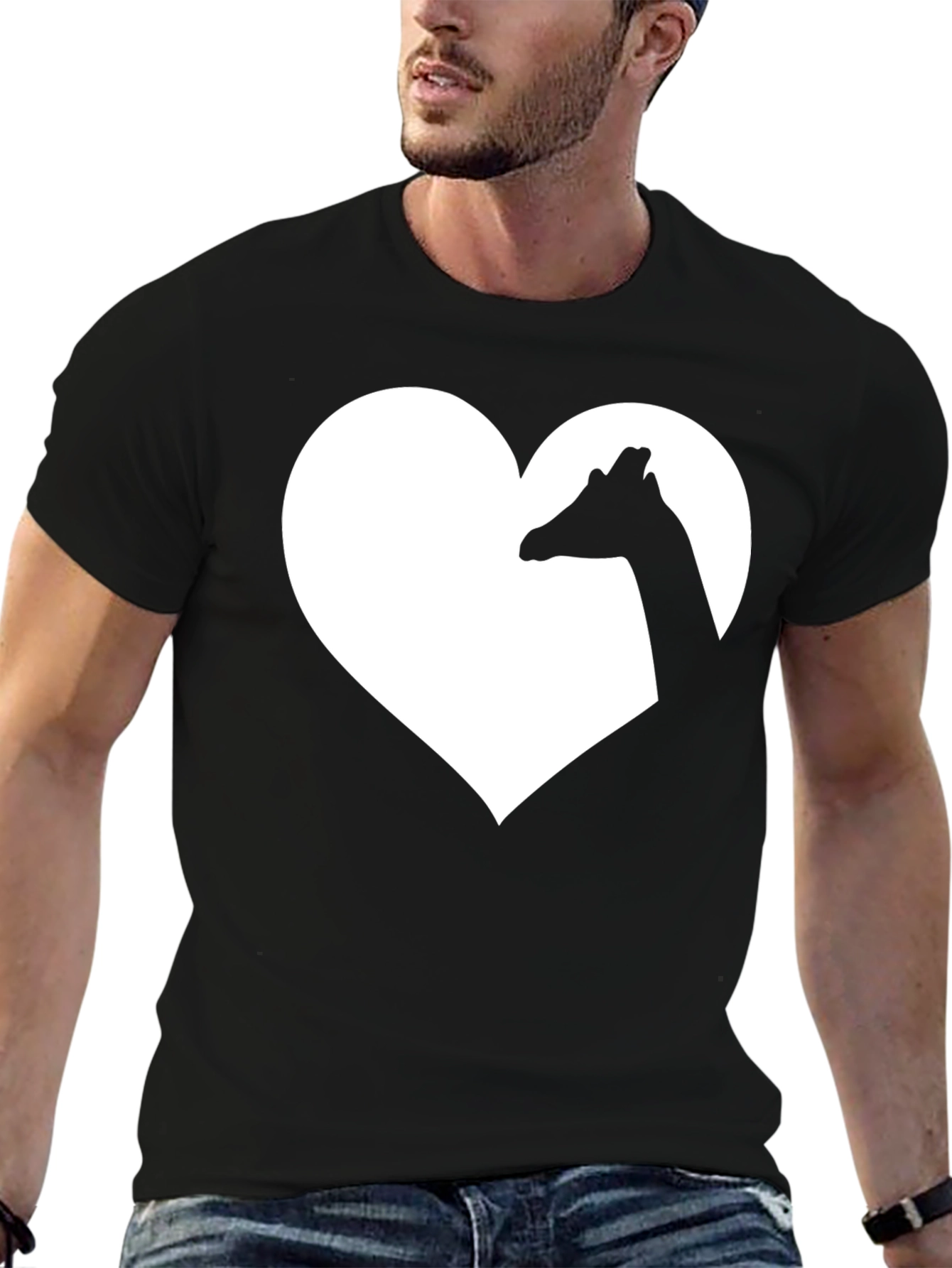 Giraffe Heart Graphic Tee - Black Cotton T-Shirt