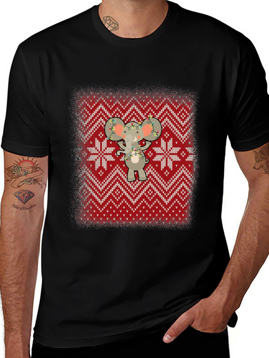 Festive Elephant Knit Pattern Holiday T-Shirt