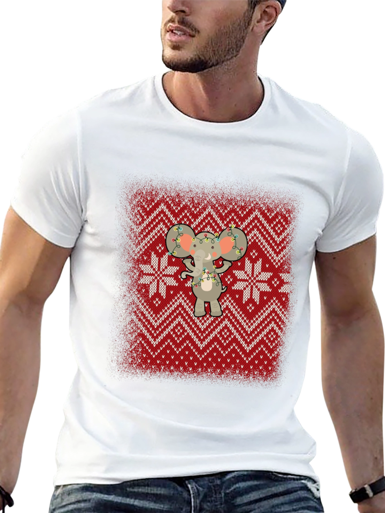 Festive Elephant Knit Pattern Holiday T-Shirt