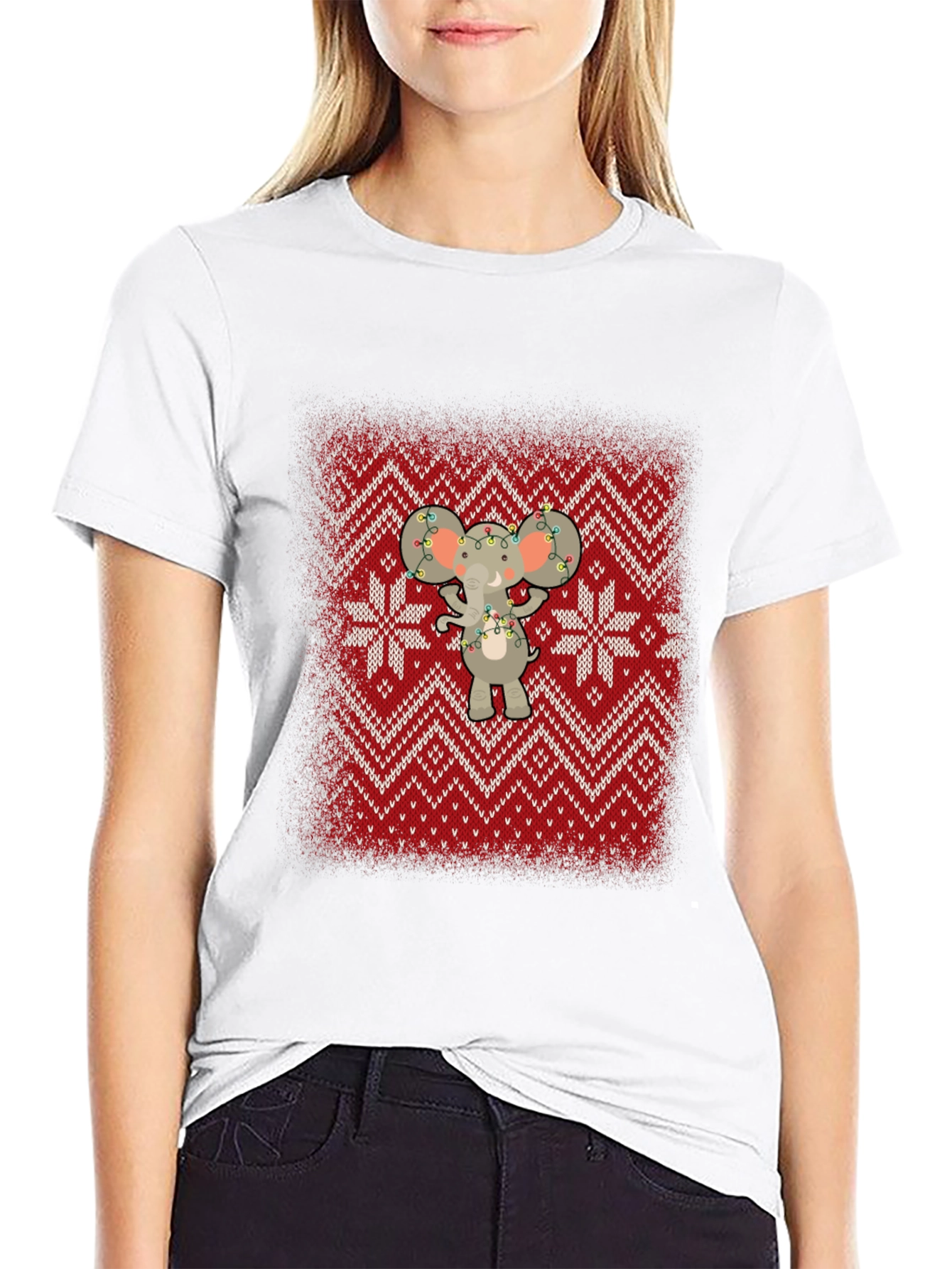 Festive Elephant Knit Pattern Holiday T-Shirt