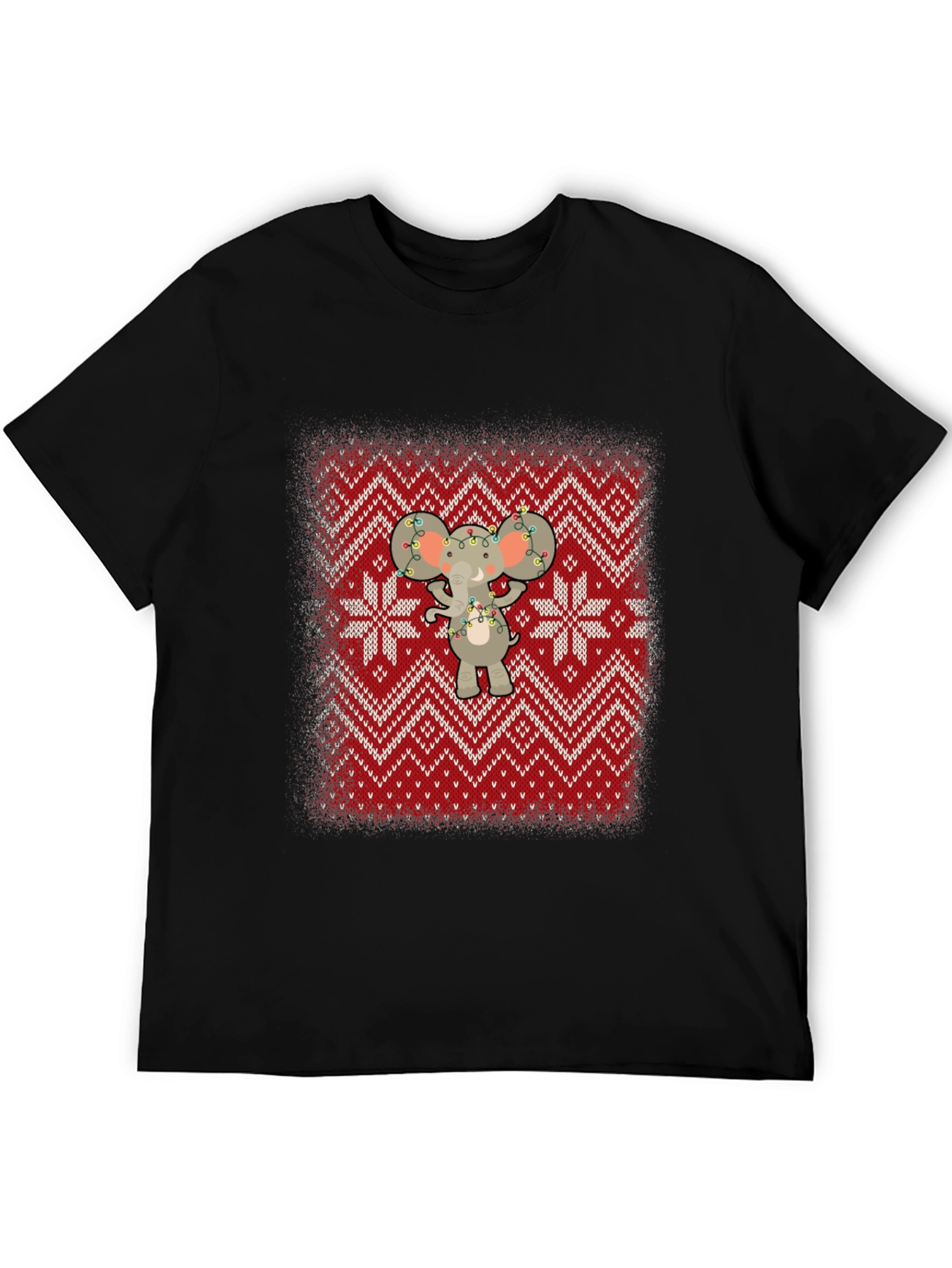 Festive Elephant Knit Pattern Holiday T-Shirt