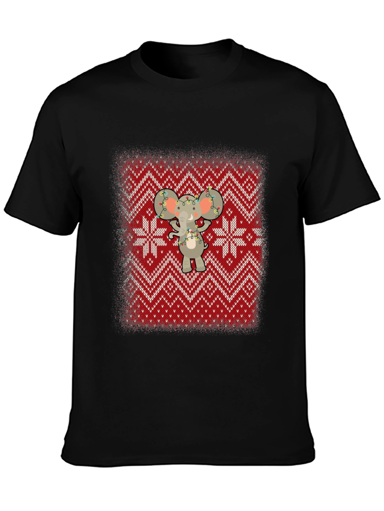 Festive Elephant Knit Pattern Holiday T-Shirt