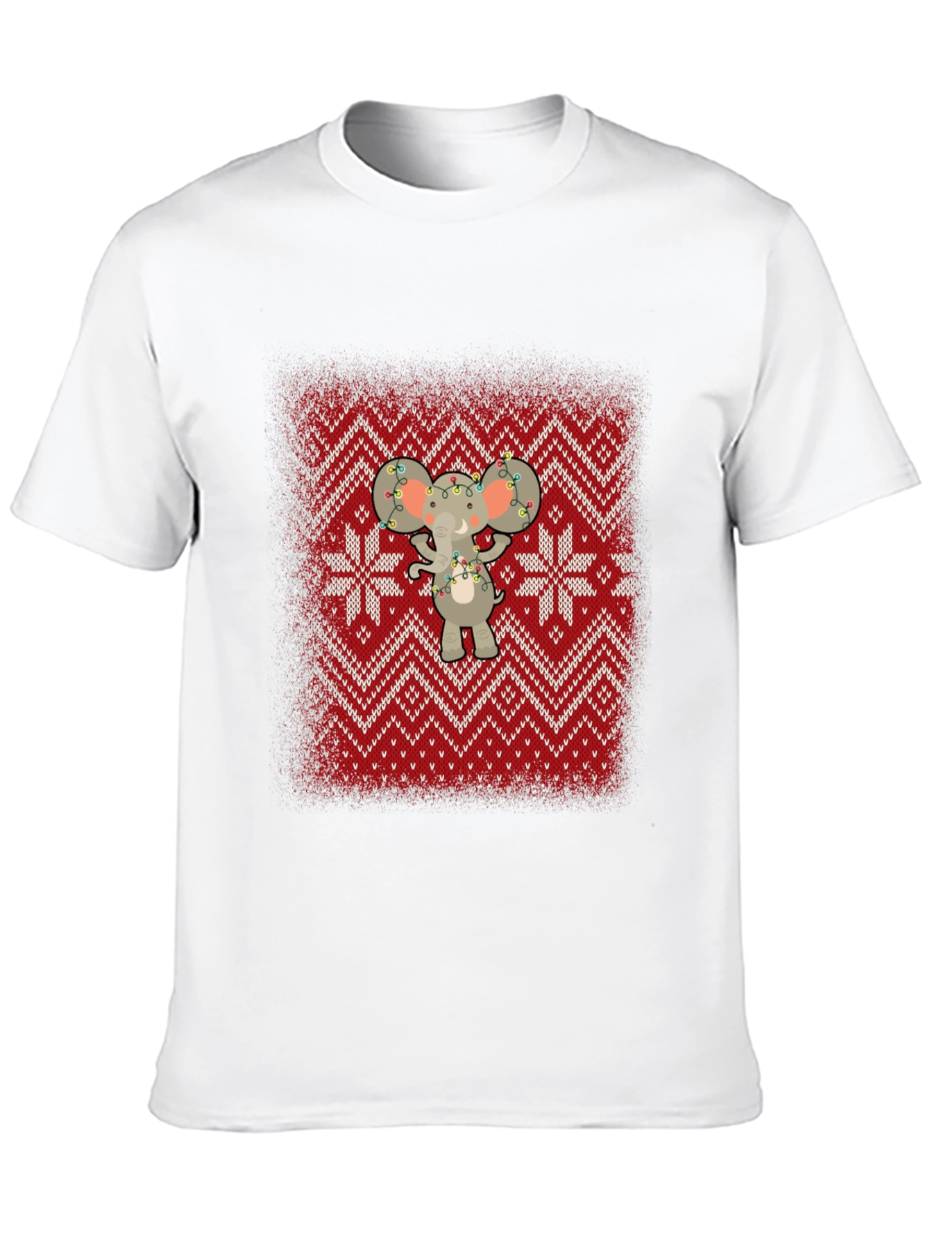 Festive Elephant Knit Pattern Holiday T-Shirt