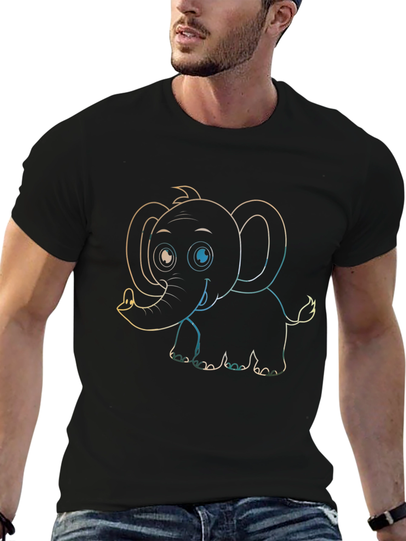 Cute Elephant Graphic Tee - Black Cotton T-Shirt
