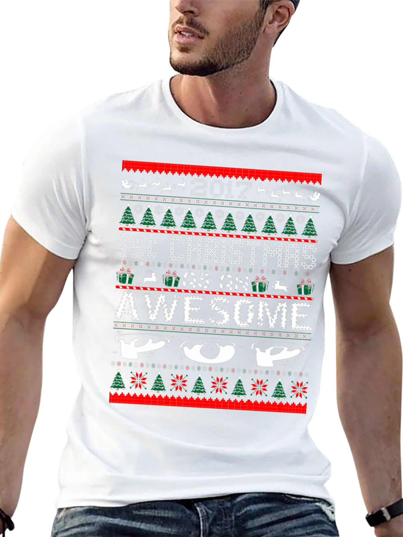 Awesome Pop 1st Christmas 2017 Ugly Sweater Style T-Shirt