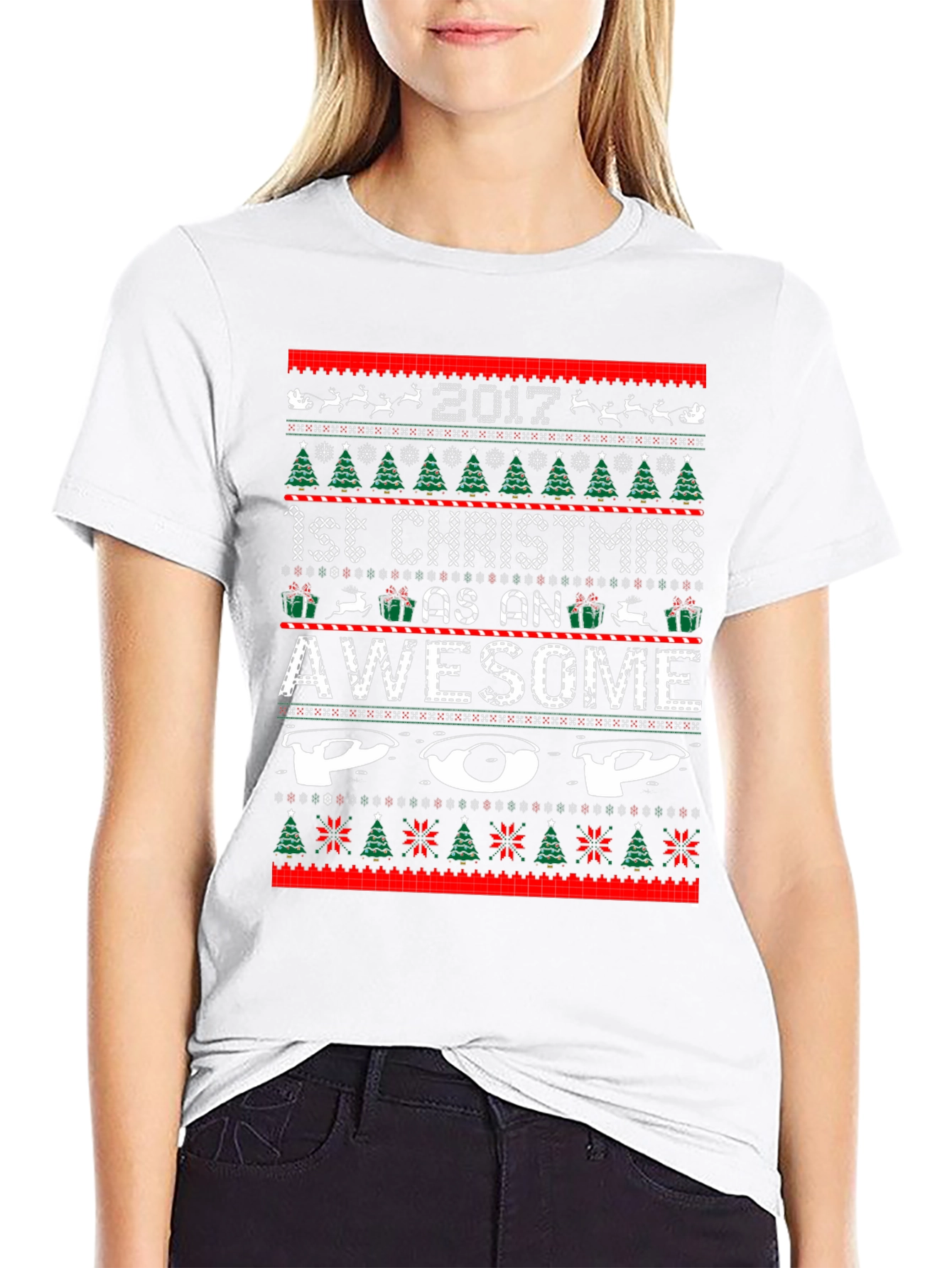 Awesome Pop 1st Christmas 2017 Ugly Sweater Style T-Shirt