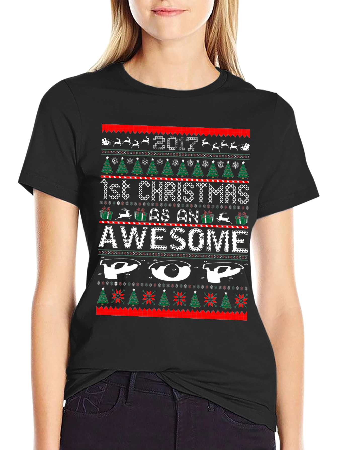 Awesome Pop 1st Christmas 2017 Ugly Sweater Style T-Shirt