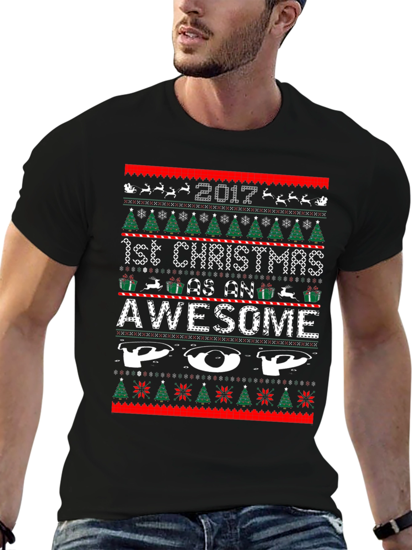 Awesome Pop 1st Christmas 2017 Ugly Sweater Style T-Shirt