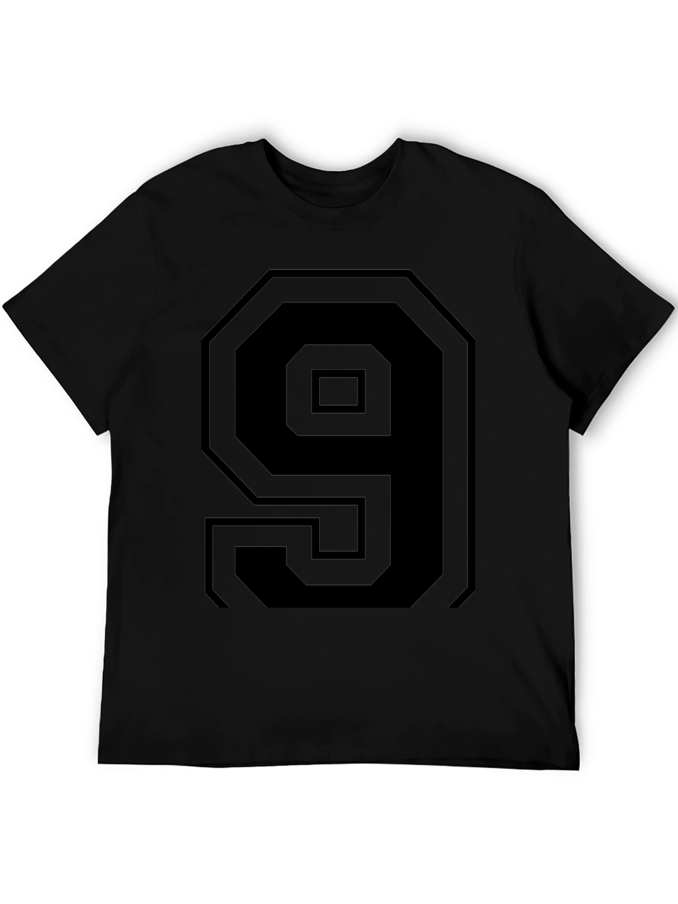 Black T-Shirt with Bold Number 9 Design