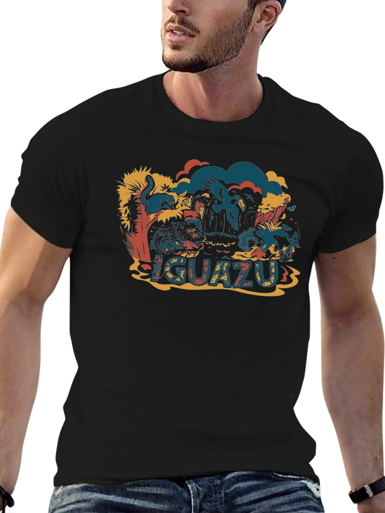 Iguazu Falls Black Graphic T-Shirt - Nature Adventure Tee