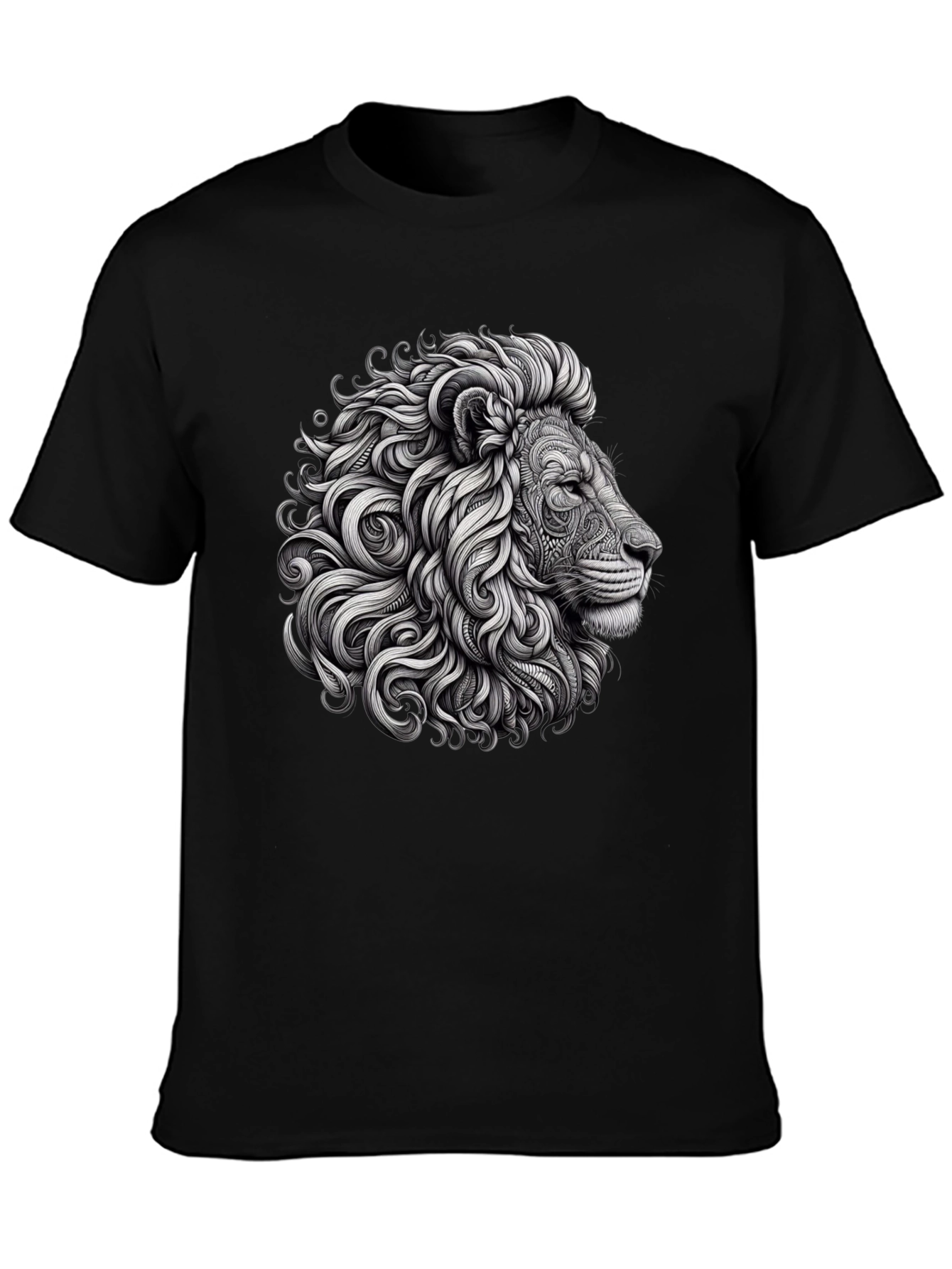 Lion Graphic Tee - Black Cotton T-Shirt