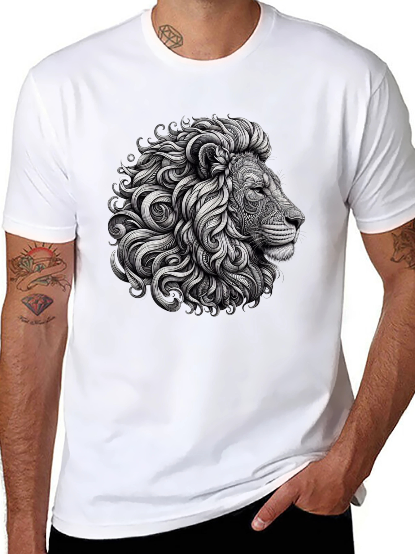 Lion Graphic Tee - Black Cotton T-Shirt