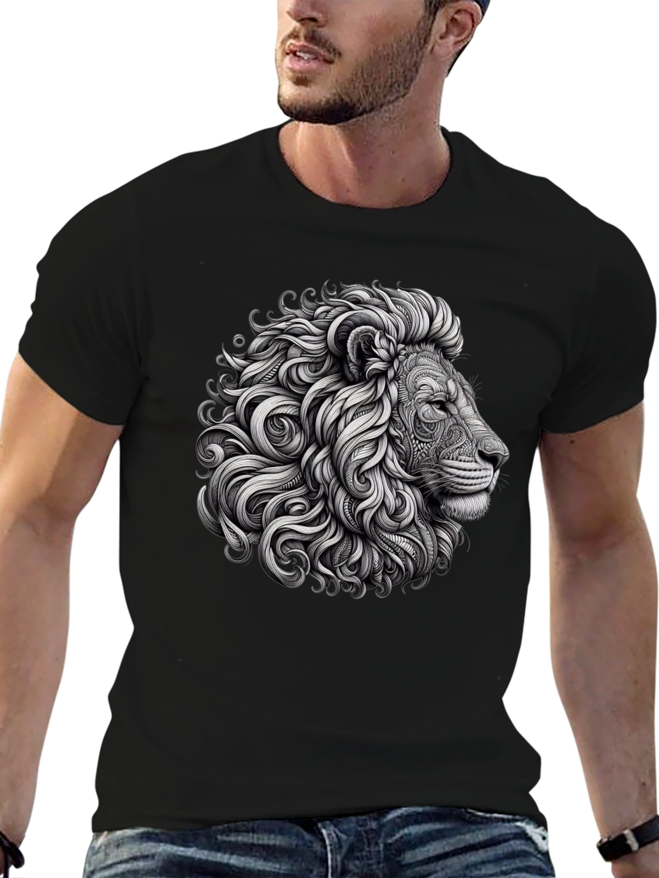 Lion Graphic Tee - Black Cotton T-Shirt
