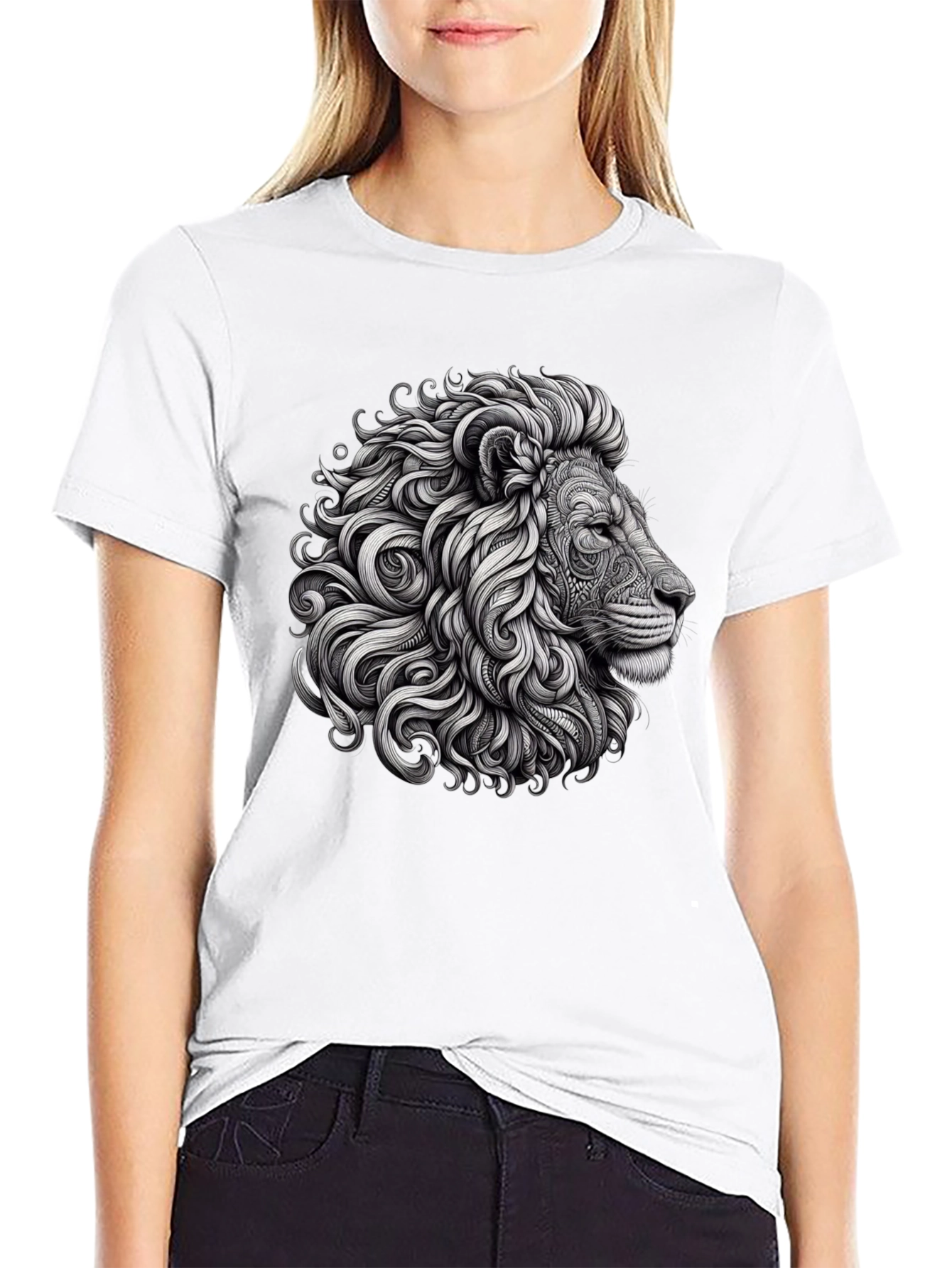 Lion Graphic Tee - Black Cotton T-Shirt