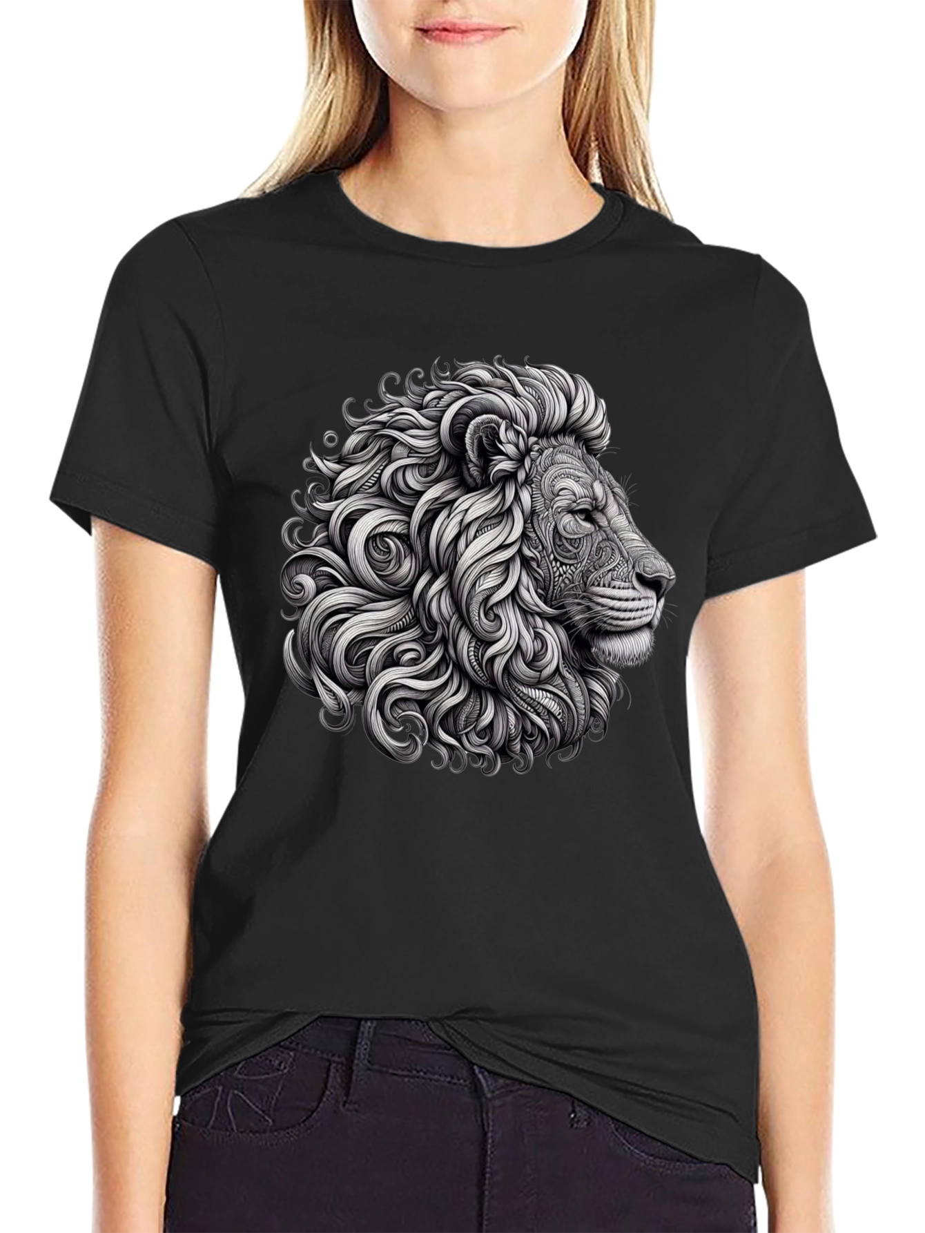 Lion Graphic Tee - Black Cotton T-Shirt