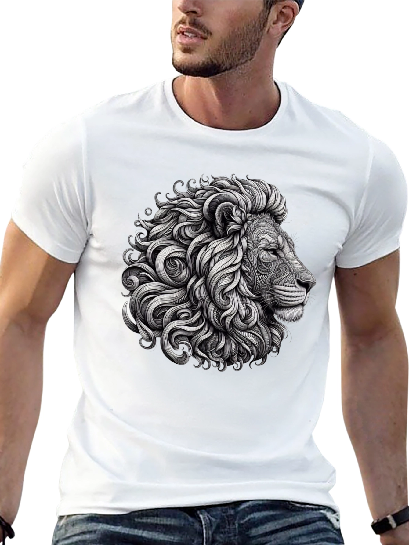 Lion Graphic Tee - Black Cotton T-Shirt