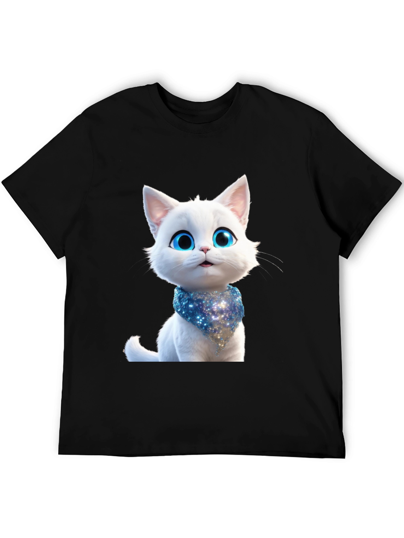 Cute Cartoon Cat Graphic Tee - Unisex Black T-Shirt
