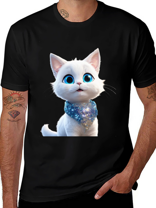 Cute Cartoon Cat Graphic Tee - Unisex Black T-Shirt