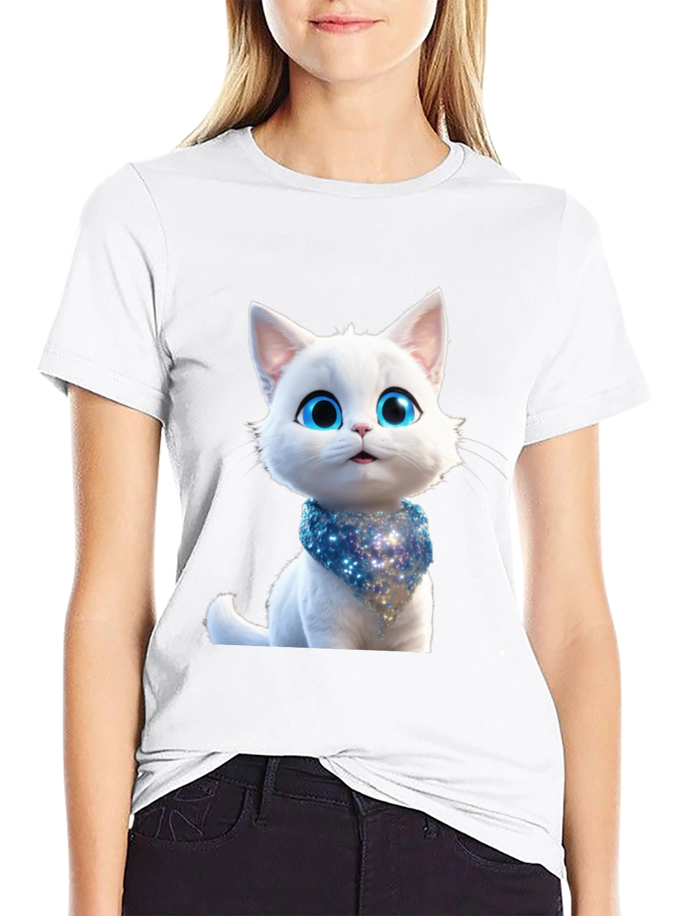 Cute Cartoon Cat Graphic Tee - Unisex Black T-Shirt