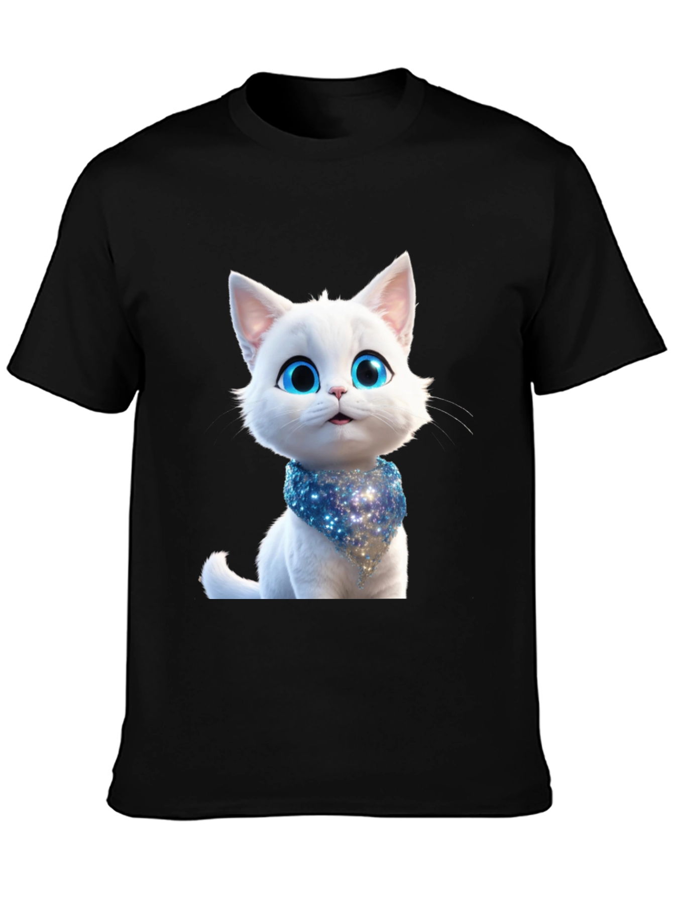 Cute Cartoon Cat Graphic Tee - Unisex Black T-Shirt