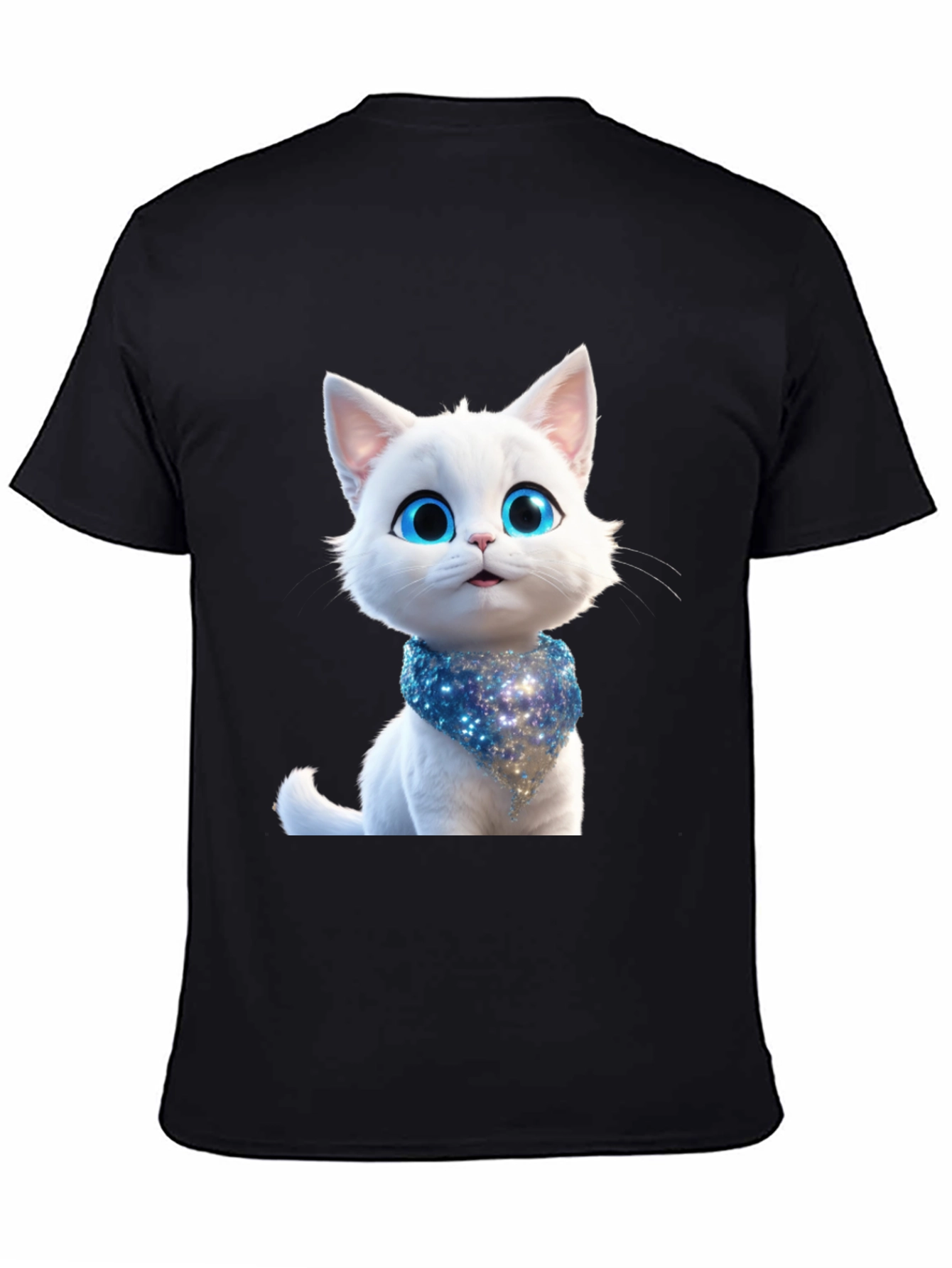 Cute Cartoon Cat Graphic Tee - Unisex Black T-Shirt