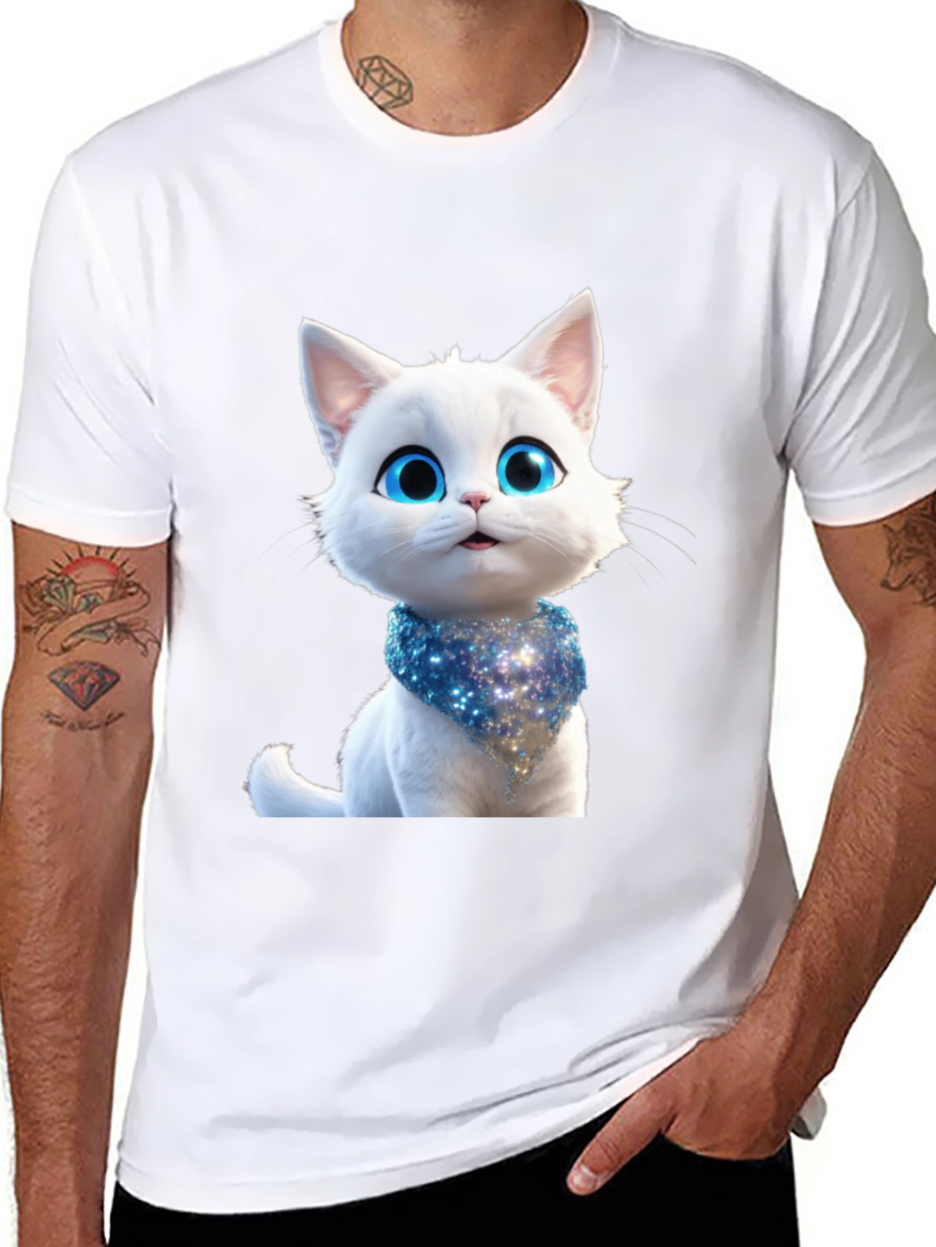 Cute Cartoon Cat Graphic Tee - Unisex Black T-Shirt