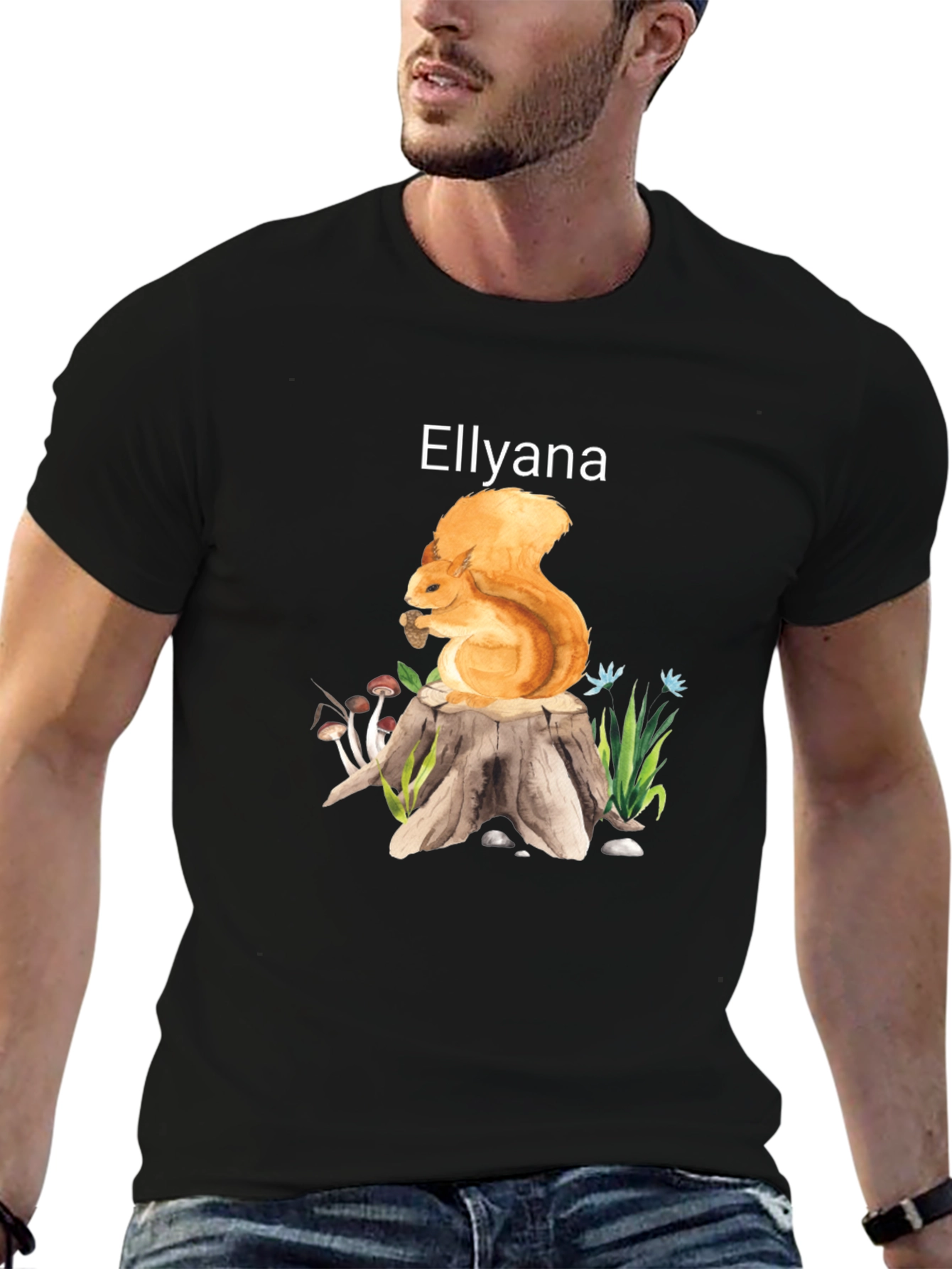 Squirrel Stump Tee - Ellyana Wildlife Black Shirt