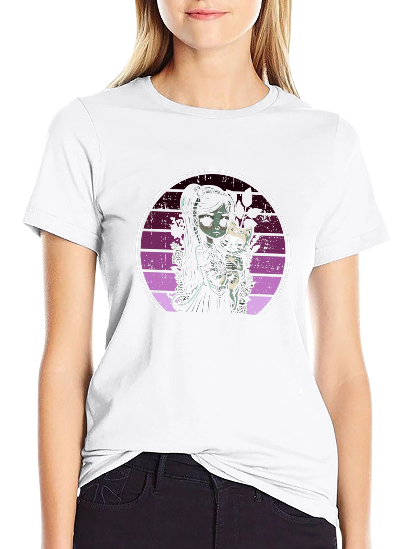 Gothic Girl & Cat T-Shirt - Dark Aesthetic Tee
