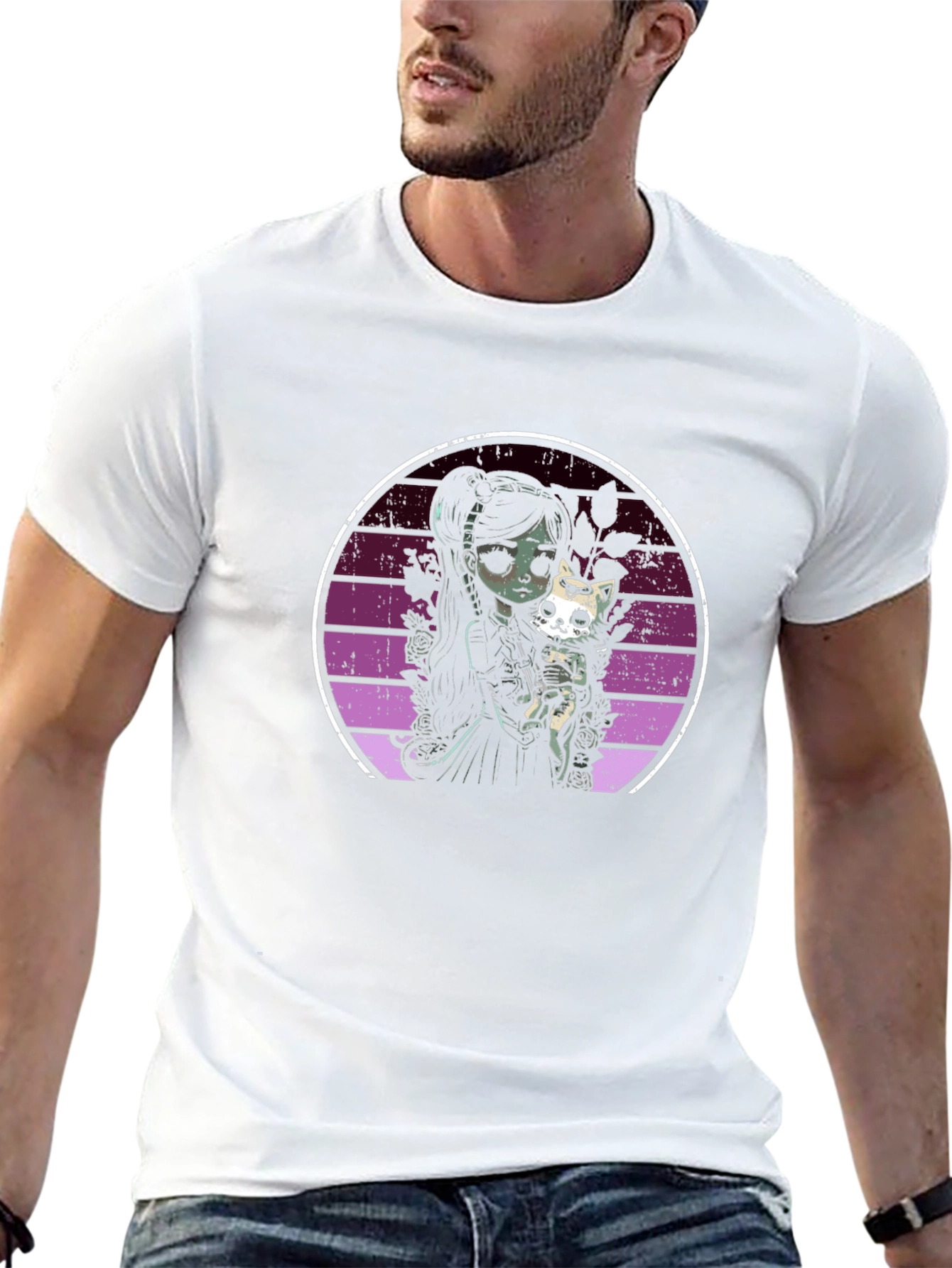 Gothic Girl & Cat T-Shirt - Dark Aesthetic Tee