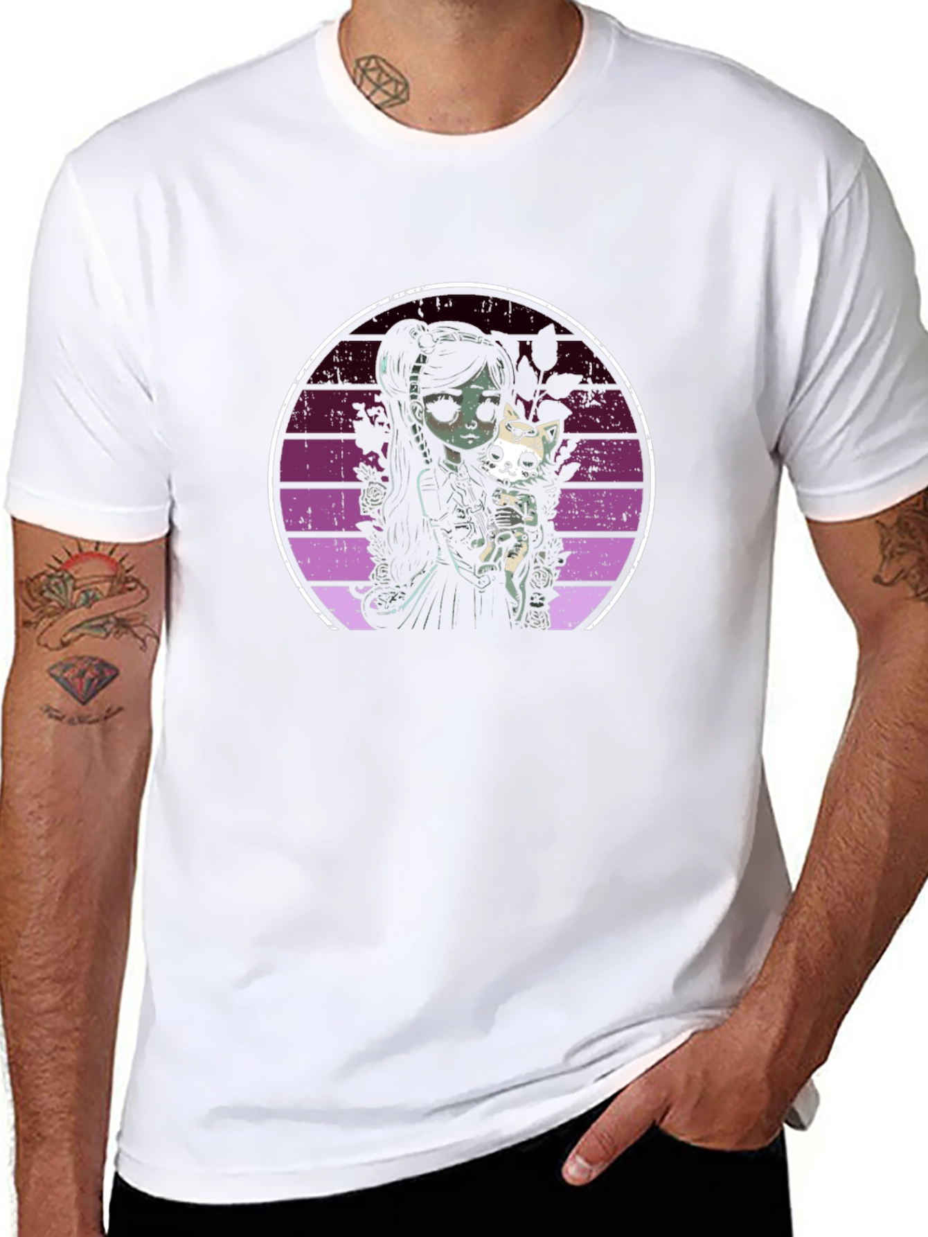 Gothic Girl & Cat T-Shirt - Dark Aesthetic Tee
