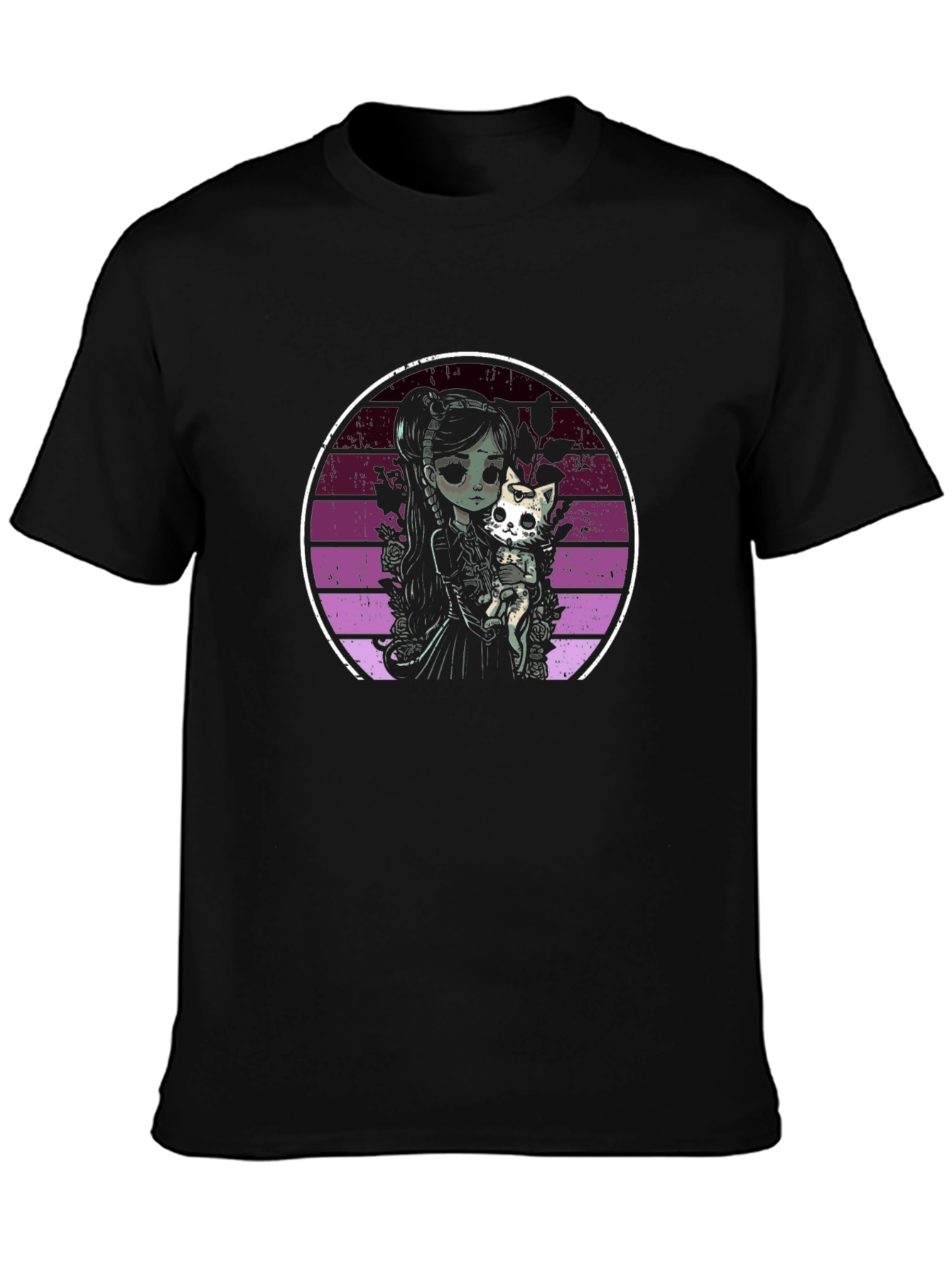 Gothic Girl & Cat T-Shirt - Dark Aesthetic Tee