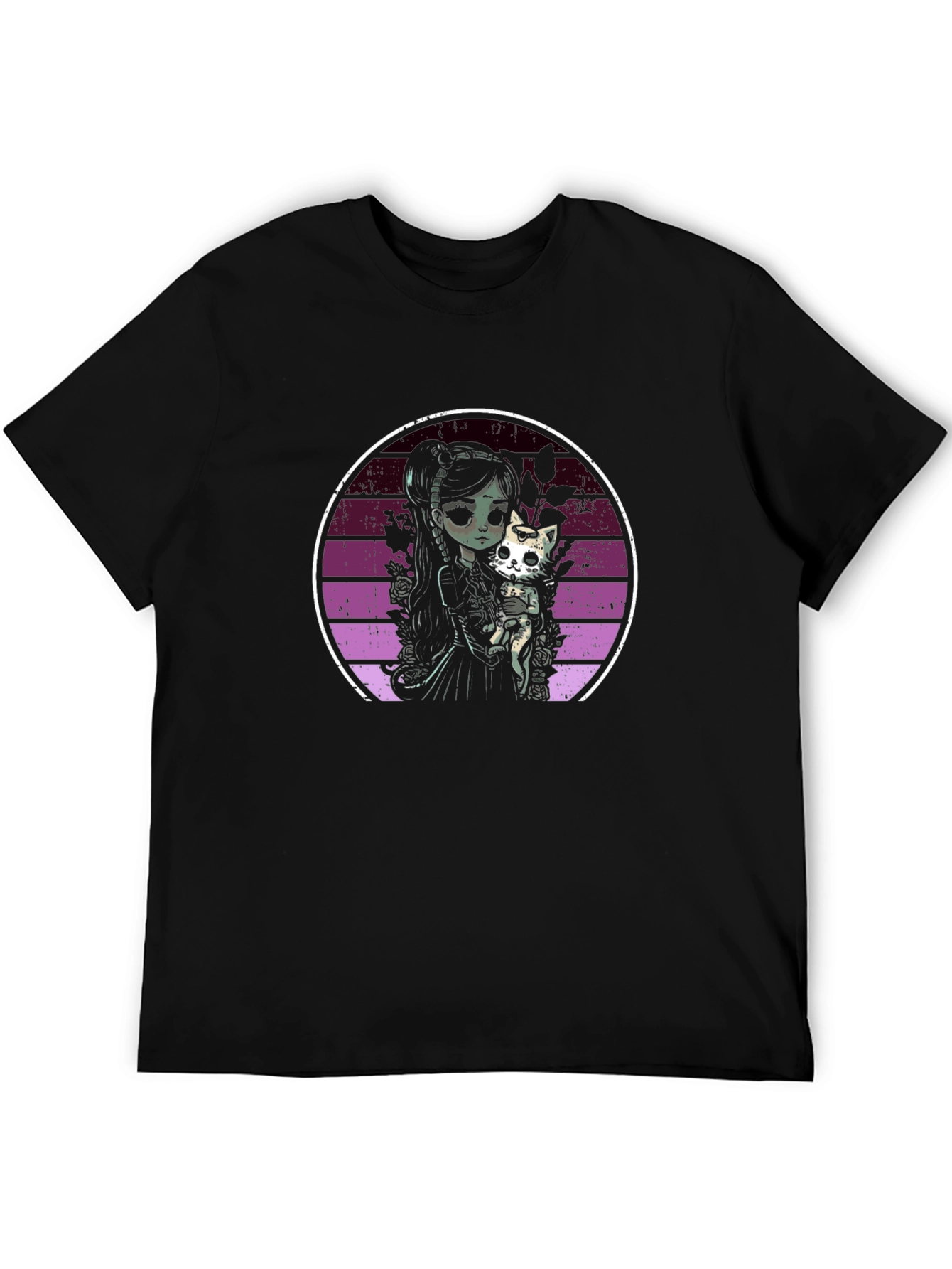 Gothic Girl & Cat T-Shirt - Dark Aesthetic Tee